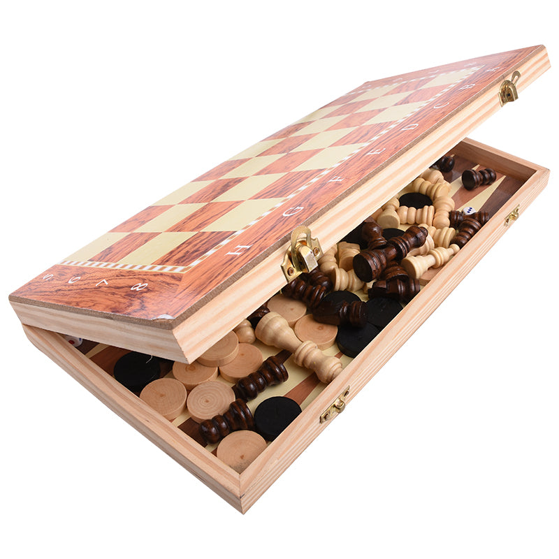 Schaakbord, Dambord & Backgammon - 3-in-1 Set - Traditioneel