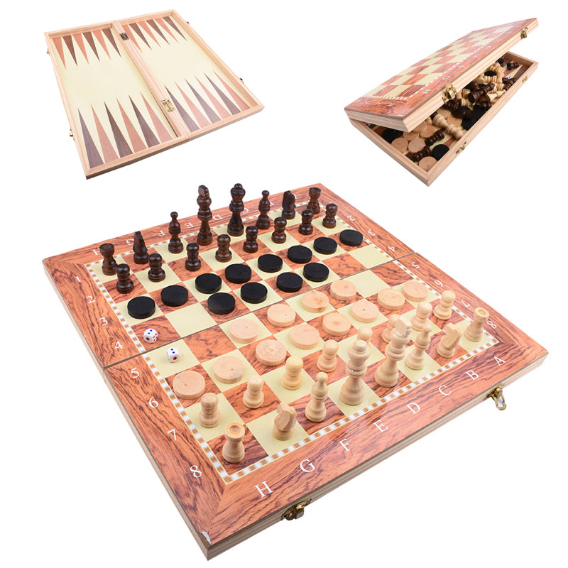 Schaakbord, Dambord & Backgammon - 3-in-1 Set - Traditioneel