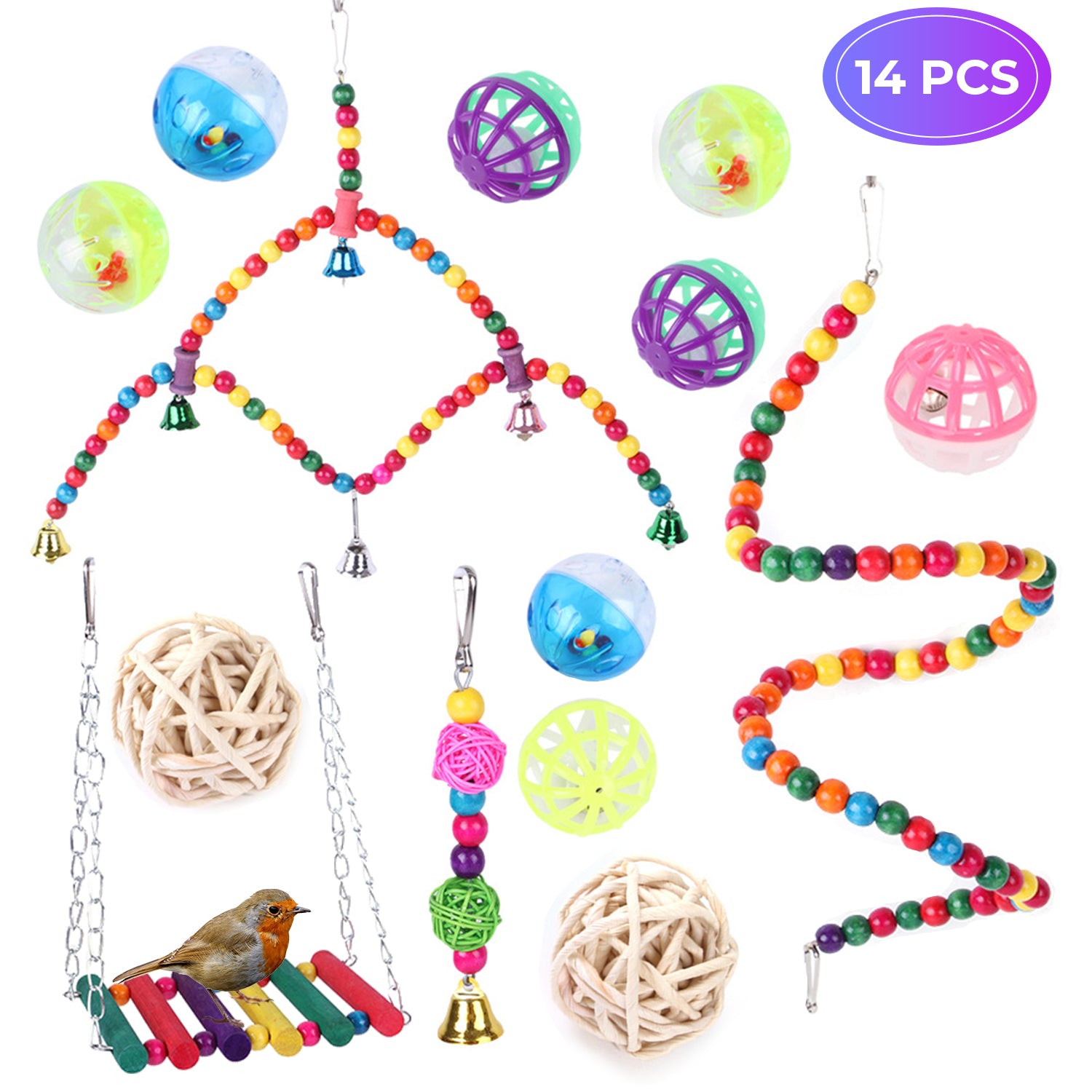 Vogelspeelgoed - 14 stuks