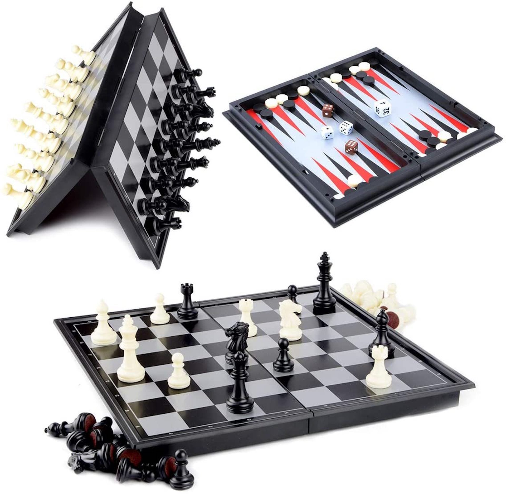 Schachbrett, Schachbrett und Backgammon – 3-in-1-Set – magnetisch