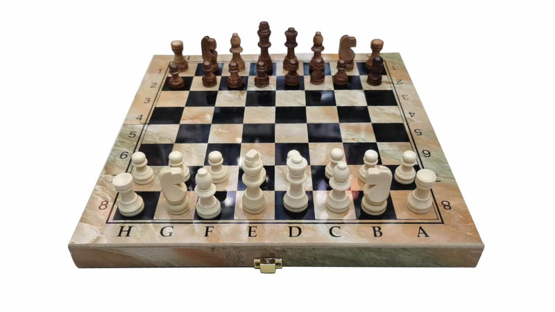 Schaakbord, Dambord & Backgammon - 3-in-1 Set - Marmer