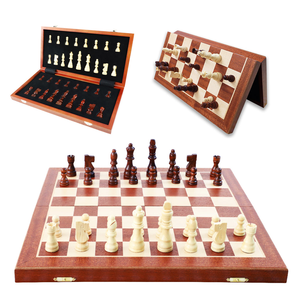 Schaakspel - Luxueus Houten Schaakbord met Ingelegd Parelmoer en Schaakspel - Luxueus Houten Schaakbord met Ingelegd Parelmoer en