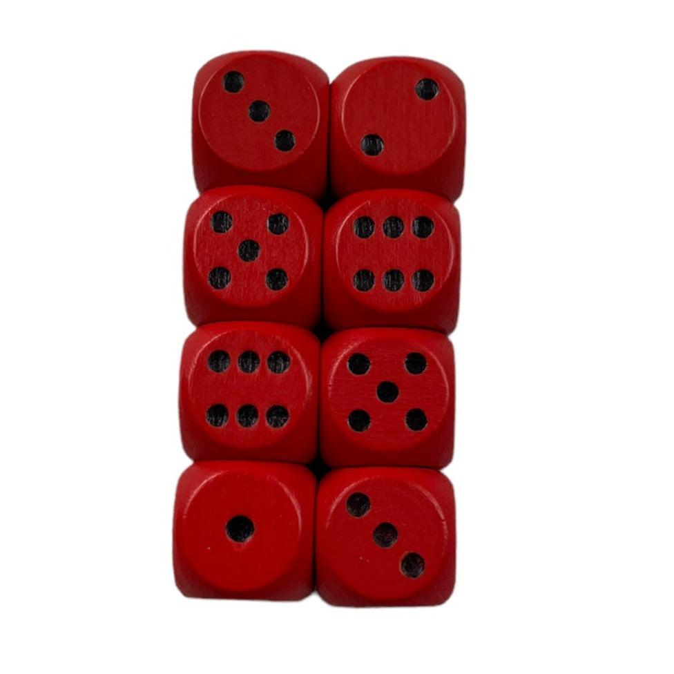 Dice - 8 Pieces - Red - Wood