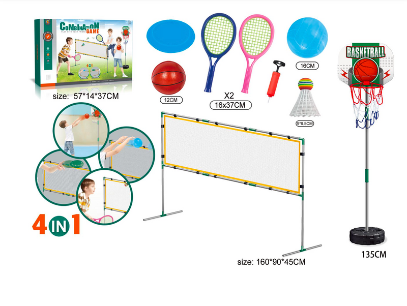 4-in-1 Speelgoed - Basketbal - Badminton - Frisbee - Tennis - Volleybal