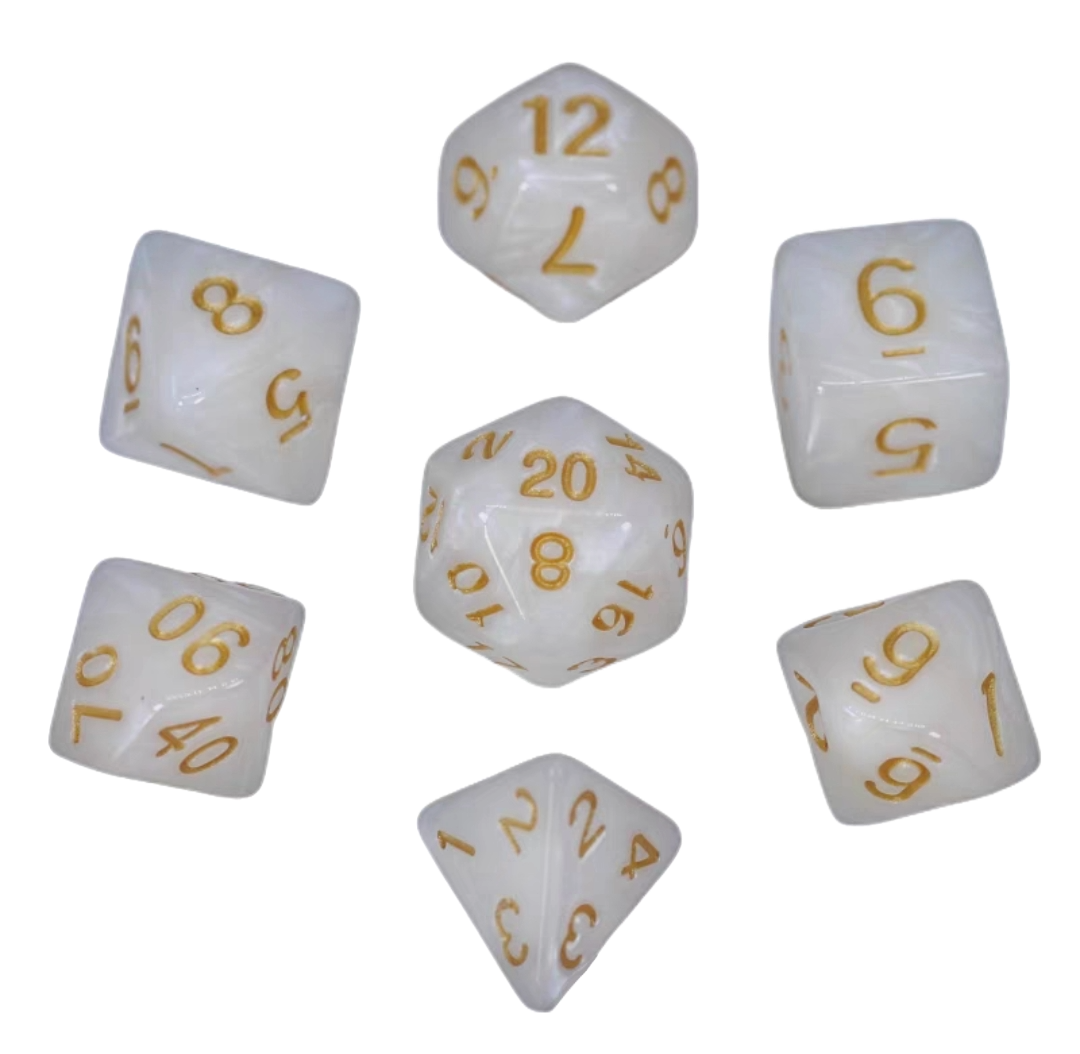 Dice - 7 Pieces - White - Dungeon and Dragons - Polydice