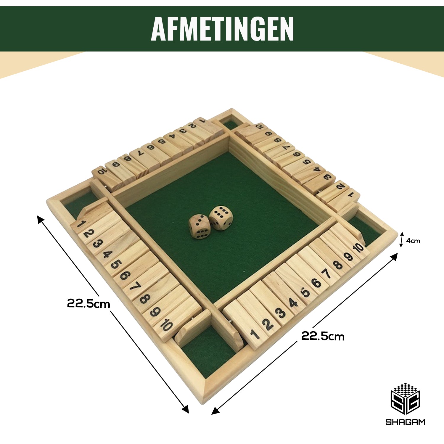 Shut The Box - 4 Players - 1 to 10 - Green