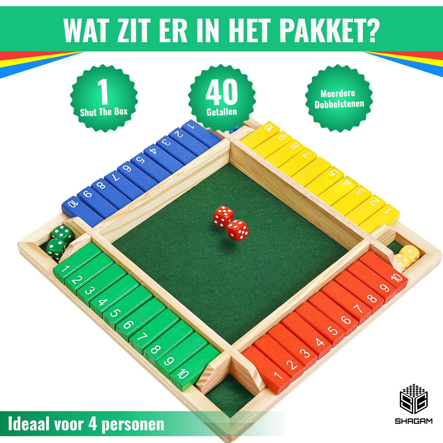 Shut The Box - 4 Spelers - 1 t/m 10 - Kleur