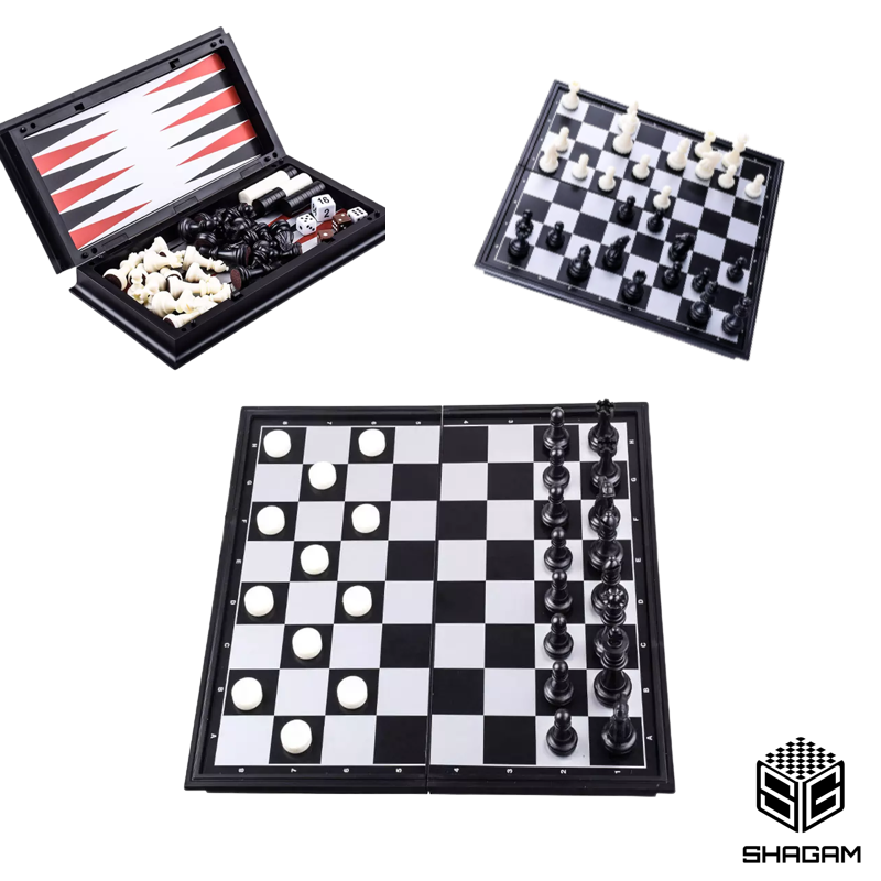 Schaakbord, Dambord & Backgammon - 3-in-1 Set - Magnetisch